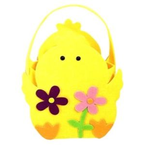 Child’s Tote Basket Chick Felt Colorful Spring Flower Appliqués Handle